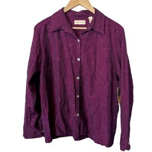Marsh Landing purple floral button down shirt Medium NWT